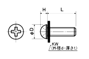 ステンレス SUS316L(A4)(+)ナベ頭セムス小ねじ (PTFEワッシャー(KW) 白色不透明 組込)(UM-0000-T) 製品図面
