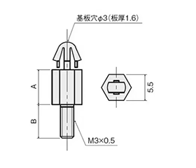 ナイロン66 ワンタッチスペーサー(片側オネジ PC用)(WEN)(半透明) 製品図面