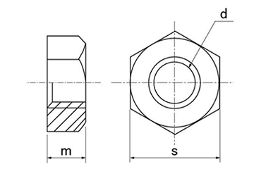 鉄 六角ナット(1種)(国産)(インチ・ウイット) 製品図面