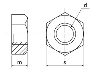 鉄 六角ナット 1種 左ねじ (ミリネジ) 製品図面