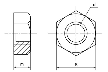 鉄 六角ナット (1種)(左ねじ)(細目) 製品図面