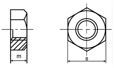 鉄 六角ナット 1種 左ねじ (インチ・ウイット) 製品図面