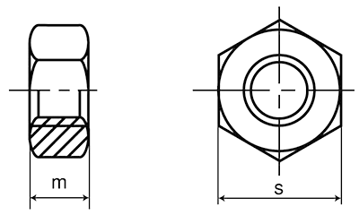 鉄 六角ナット 2種 左ねじ (切削品) 製品図面