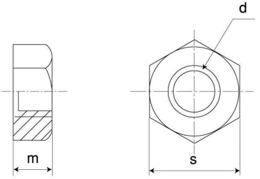 鉄 10割六角ナット(1種)(インチ・ウイット) 製品図面