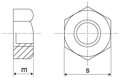 鉄 六角ナット 小形 (1種)(左ねじ) 製品図面