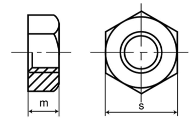 鉄 六角ナット 小形(1種)(左ねじ)(細目) 製品図面