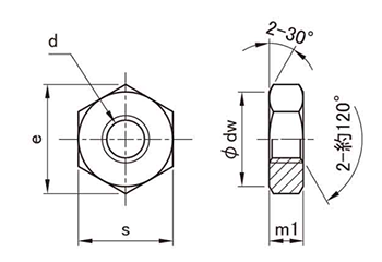 鉄 六角ナット 小形(3種) 製品図面