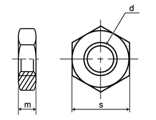鉄 六角ナット 3種 左ねじ (少量入り) 製品図面