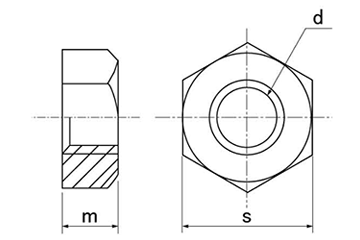 鉄 六角ナット(1種)(輸入品)(インチ・ウイットネジ) 製品図面