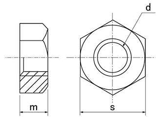 黄銅 六角ナット(1種)(インチ・ウイット) 製品図面