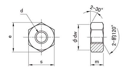 黄銅 六角ナット(2種)(切削) 製品図面