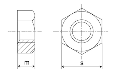 黄銅 六角ナット(1種)(並)(ミリネジ) 製品図面