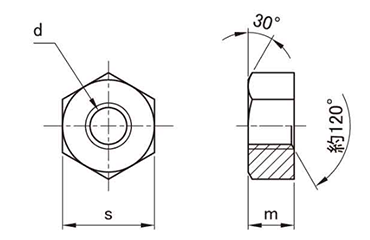 黄銅 六角ナット 並(旧JIS/ピッチのみ)(切削) 製品図面