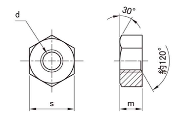 黄銅 小形 六角ナット(1種)(切削)(M8X1.25) 製品図面