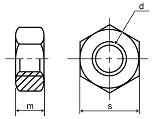 黄銅 小形 六角ナット(2種)(切削)(M8X1.25) 製品図面