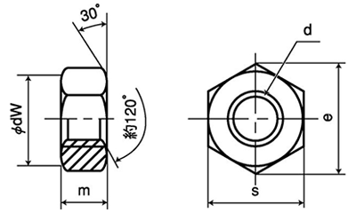 黄銅(カドミレス) 六角ナット(2種)(切削) 製品図面