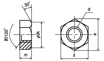 黄銅(カドミレス) 小形 六角ナット(1種)(切削) 製品図面