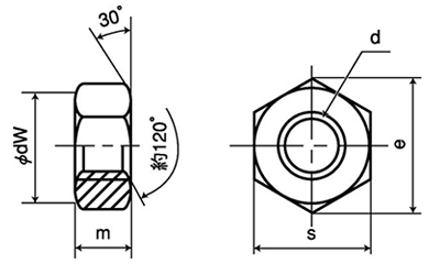 黄銅(カドミレス) 小形 六角ナット(2種)(切削) 製品図面