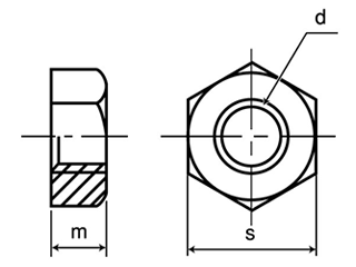 ステンレス 六角ナット(1種)(切削)(左ねじ)(その他細目) 製品図面