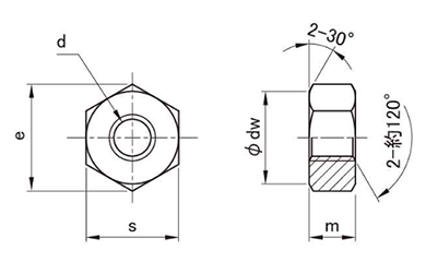 ステンレス 六角ナット(2種)(国産)(ミリネジ)(切削品) 製品図面