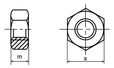 ステンレス 六角ナット 2種 左ねじ (切削)(ミリネジ) 製品図面