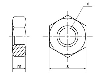 ステンレス 六角ナット(3種)(左ねじ)(ミリネジ)(ホーマ品) 製品図面
