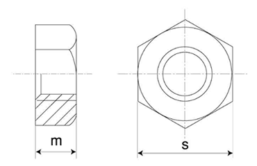 ステンレス 六角小型ナット(1種)(国産)(インチ・ウイット) 製品図面