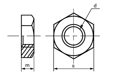 ステンレス 薄型六角ナット(小形)(片面取品)(M10その他細目) 製品図面