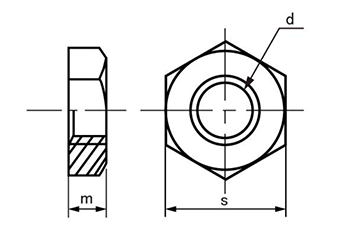 ステンレス 薄型六角ナット(小型・片面取品) 製品図面