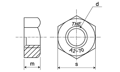 ステンレス 高強度A2-70 六角ナット(1種)(輸入品) (強度保証) 製品図面