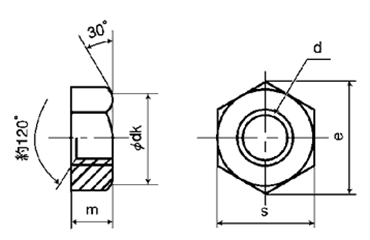 銅 六角ナット(1種)(輸入品)(ミリネジ) 製品図面