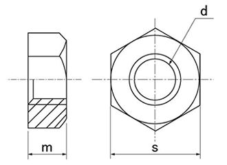 鋼 S45C(H)六角ナット(1種)(インチ・ウイット) 製品図面
