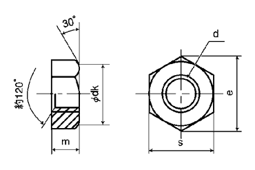 鋼 S45C(H)六角ナット(1種)(細目) 製品図面