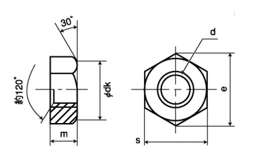 鋼 S45C(H)六角ナット(1種)(その他細目2) 製品図面