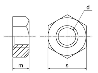鋼 S45C(H)六角ナット(1種) 左ねじ 製品図面