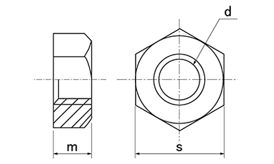 鋼 S45C(H)六角ナット(1種)(左ねじ)(切削品) 製品図面