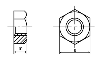 鋼 S45C(H)六角ナット(1種)(左ねじ)(インチ・ウイット) 製品図面