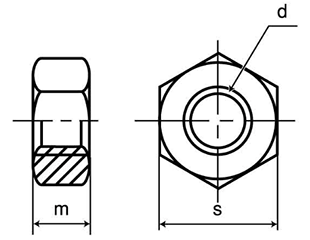 鋼 S45C(H)六角ナット(2種)(細目)(浜中ナット品) 製品図面