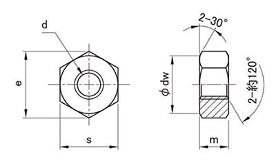 鋼 S45C(H)六角ナット(2種)(切削品) 製品図面