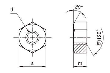 鋼 S45C(H)六角ナット 小形(1種) 製品図面