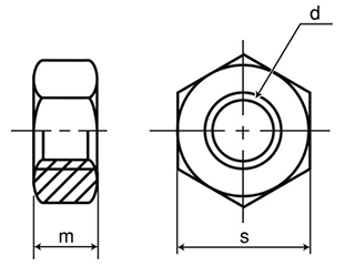 鋼 S45C(H)六角ナット 小形(2種) 製品図面