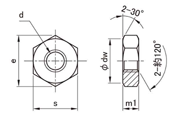 鋼 S45C(H)六角ナット 小形(3種) 製品図面