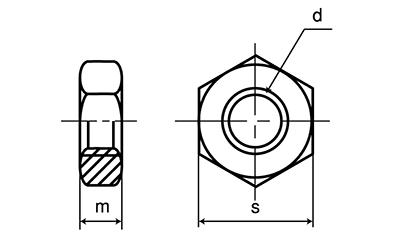 鋼 S45C(H)六角ナット 小形(3種)(細目) 製品図面