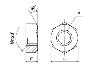 鋼 S45C(A) 六角ナット(1種)(切削品)(焼き無し) 製品図面