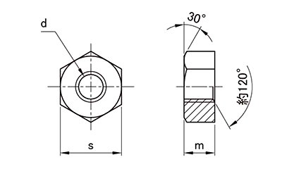チタン 六角ナット(1種)(切削) (インチ・ウイット) 製品図面