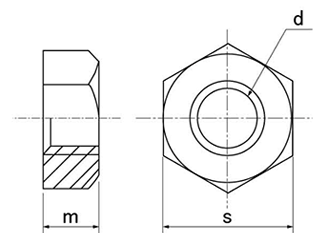 鋼 SCM435(クロモリ) 六角ナット(1種) 左ねじ 製品図面