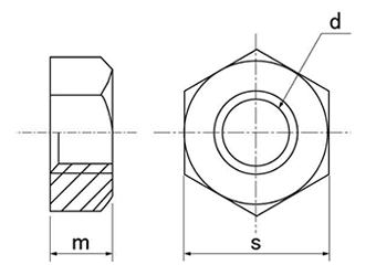 ステンレス SUS316 六角ナット(1種)(インチ・ウイット) 製品図面
