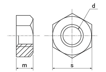 ステンレス SUS316 六角ナット(1種・切削)(左ねじ)(ミリネジ) 製品図面