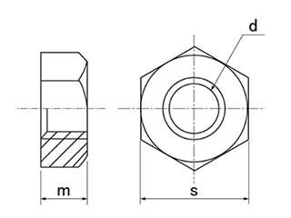 ステンレス SUS316L 六角ナット(1種・切削)(左ねじ)(ミリネジ) 製品図面