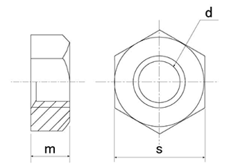 ステンレス SUS316L(A4) 六角ナット(1種)(ミリネジ)(熱間鍛造)(浜中製) 製品図面